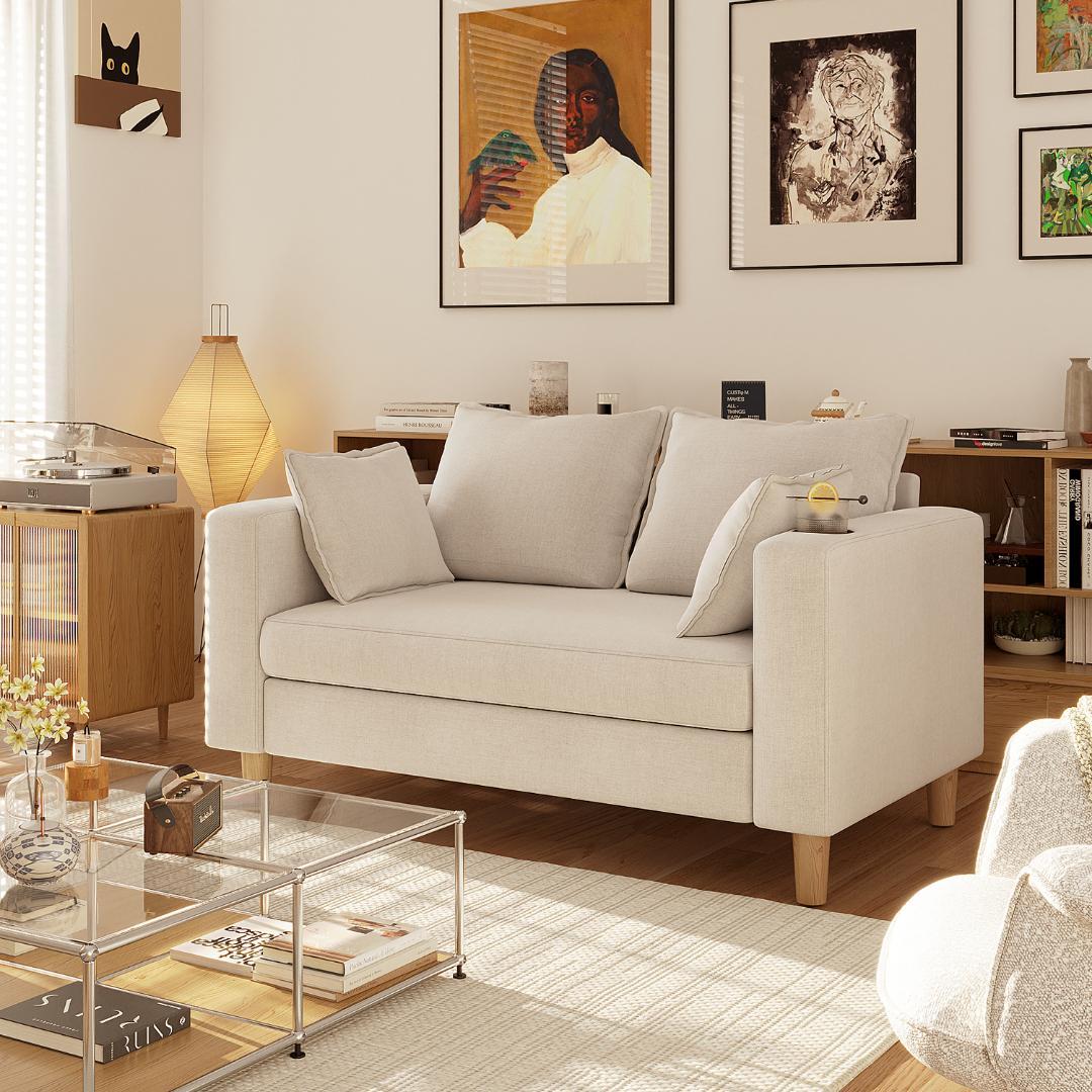 二人掛け 収納ソファー 多機能アームレスト（カップホルダー付） 幅123cm