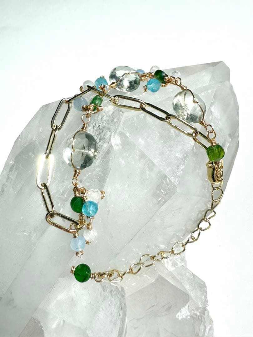 【14kgf】グリーンアメジスト×アクアマリン＊ブレスレット⭐︎No.270