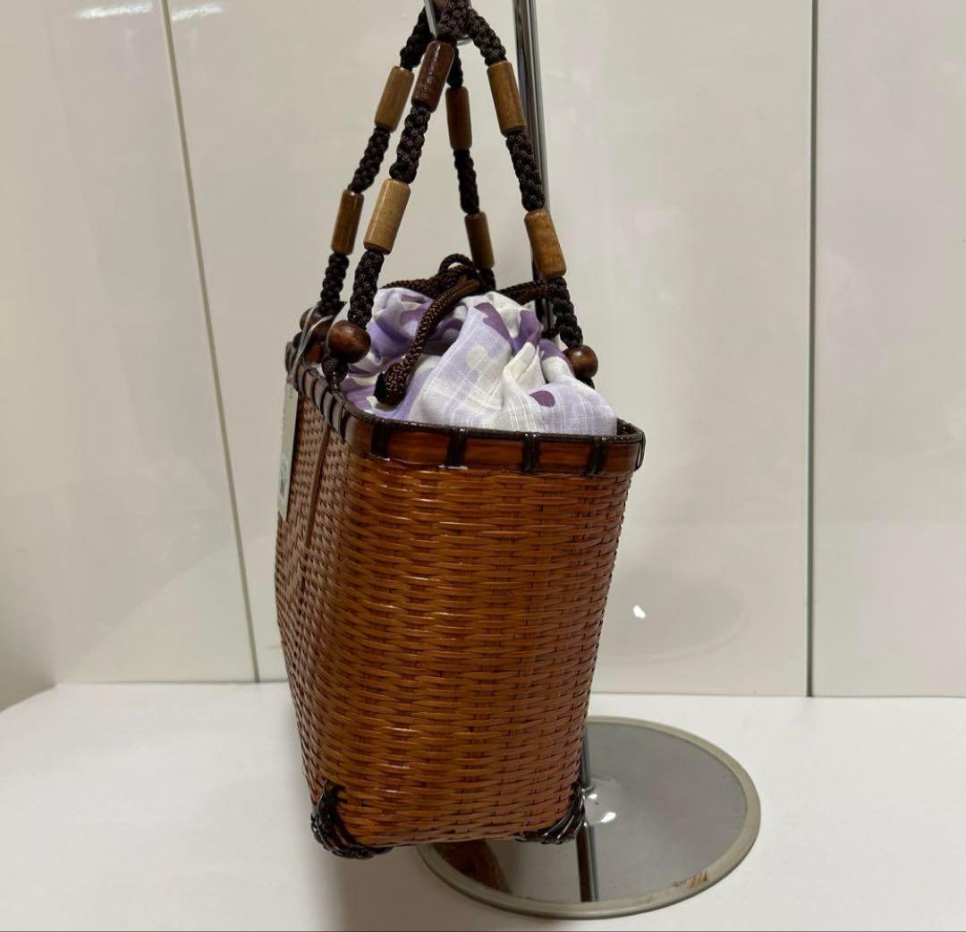 かごバック　かごバッグ　竹 竹製 浴衣ゆかた　麻生地の袋付き　京都　衿秀