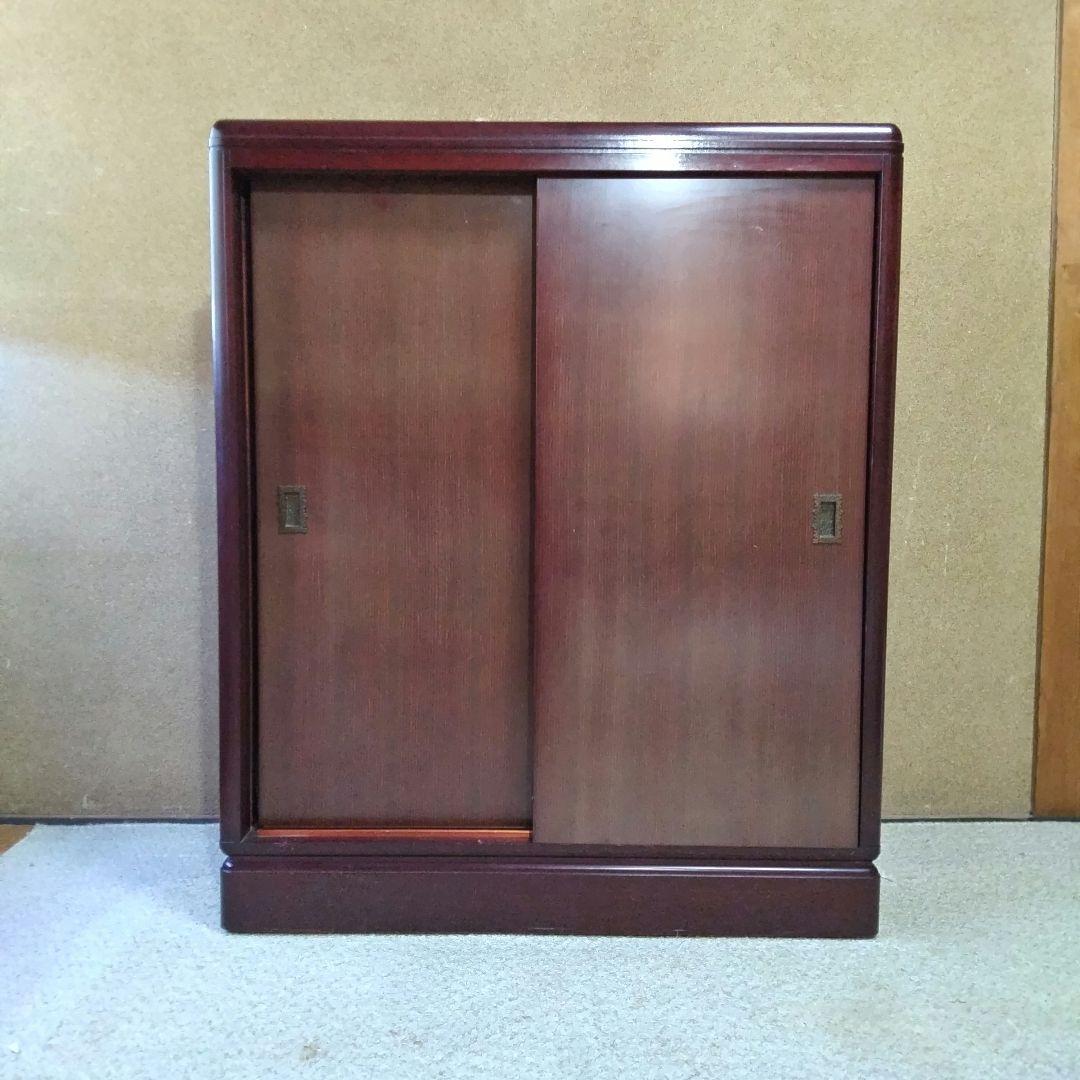 高級木材「紫檀」 引き戸 シューズボックス 靴箱 移動棚4枚 昭和レトロ