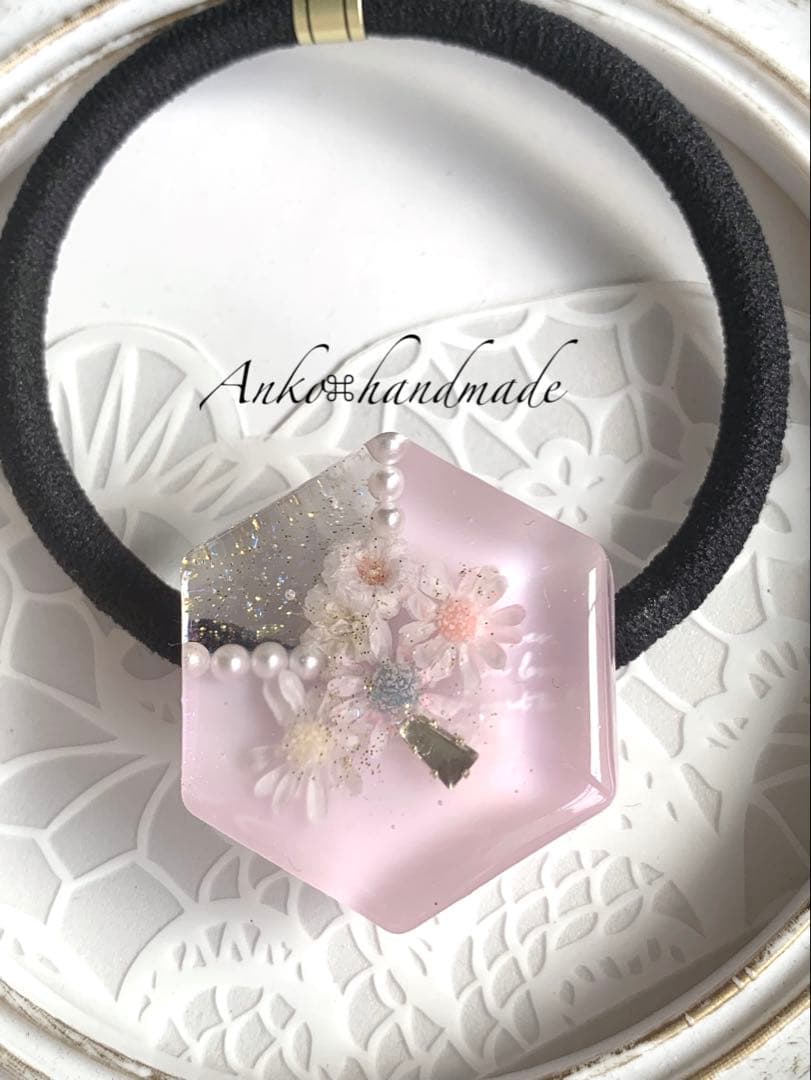 【ヘアゴム】レジン　六角形