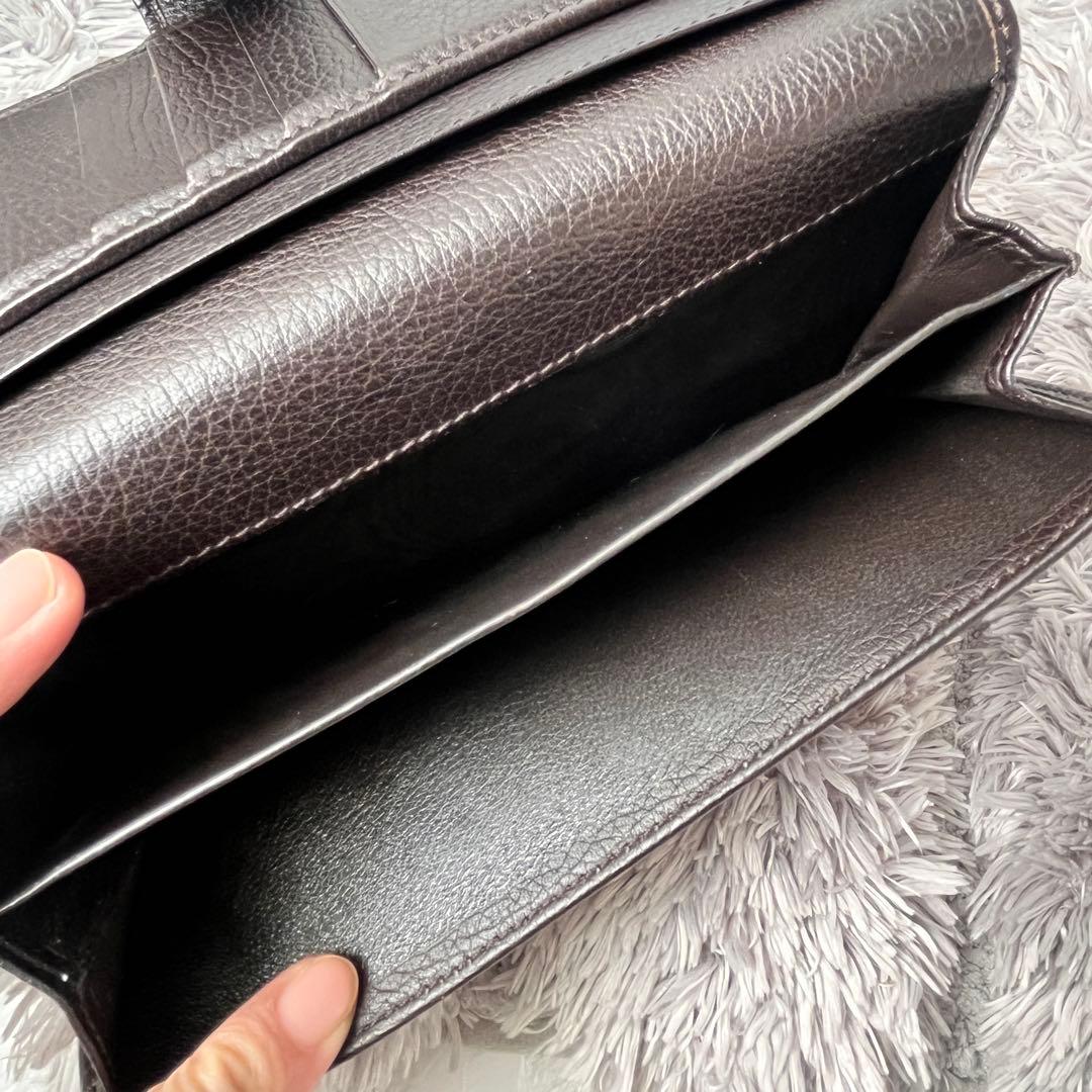 極美品✨GUCCI インターロッキング　長財布　シボレザー　ブラウン　Wホック