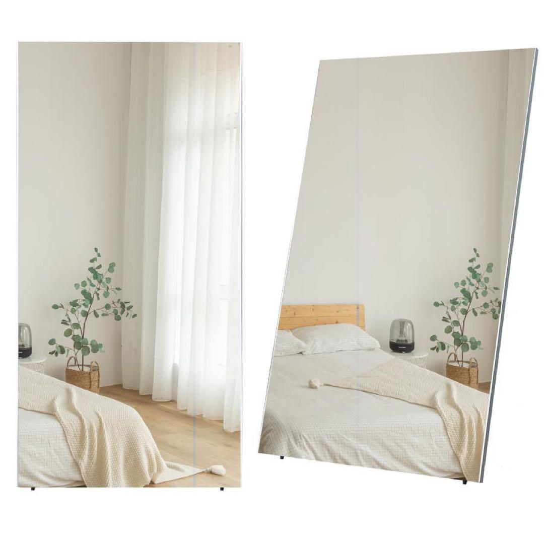 割れない鏡 全身ミラー 160×100cm 壁掛け・立て掛け ナチュラル