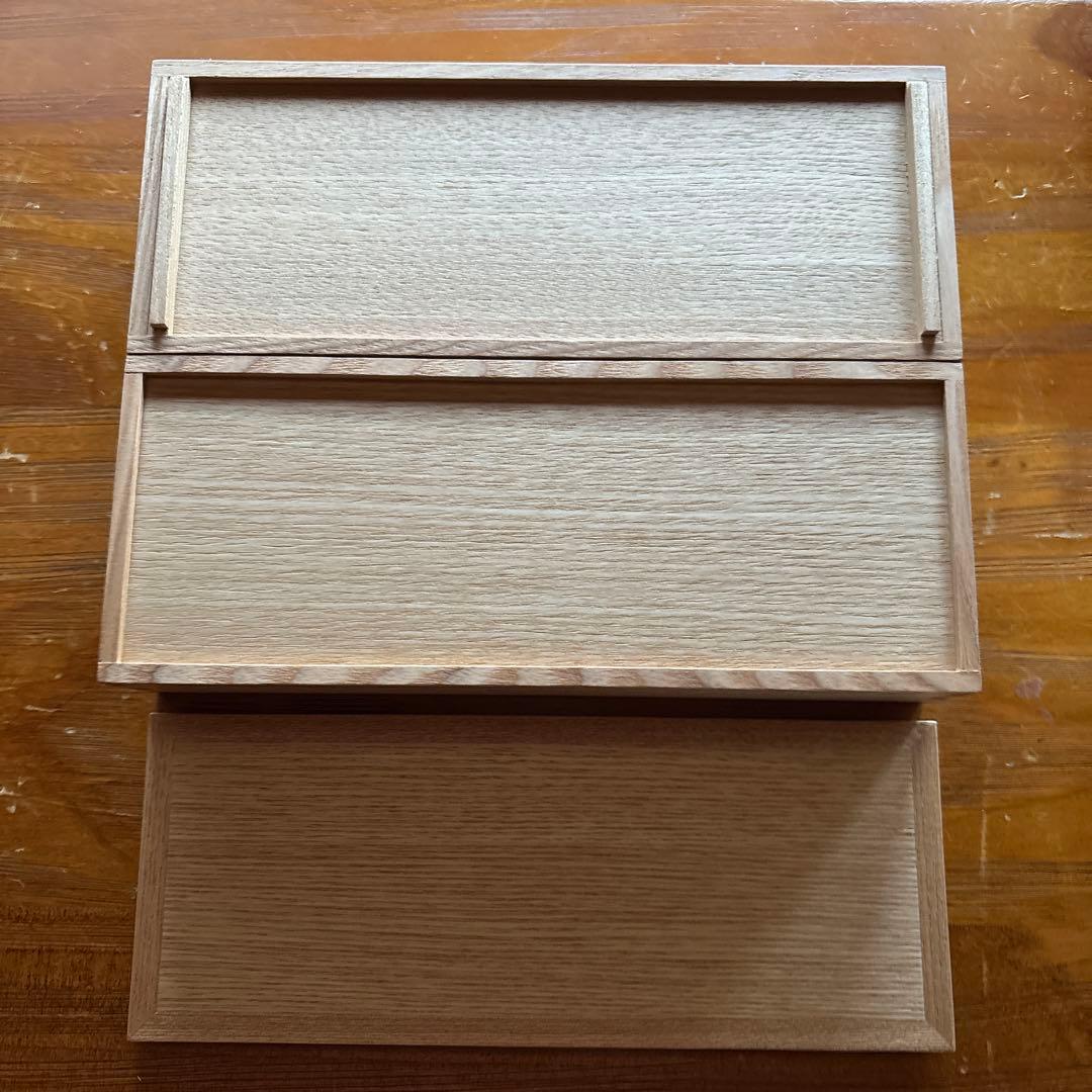 白木塗　タモ　長角二段弁当箱　内朱（大）組子　箱あり