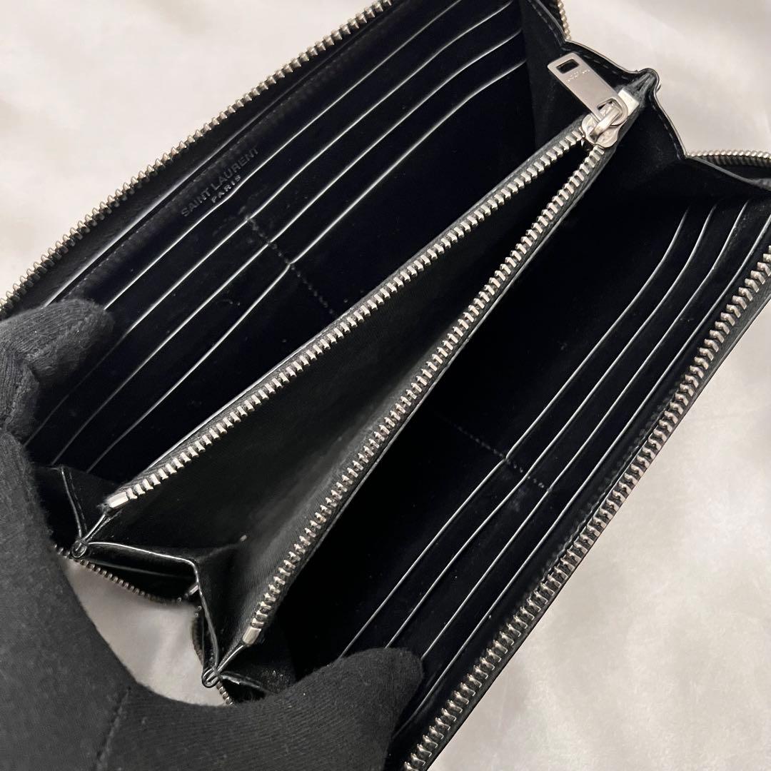 ◇箱・袋付き極美品◇サンローラン　長財布　カーフレザー　ブラック　YSLロゴ