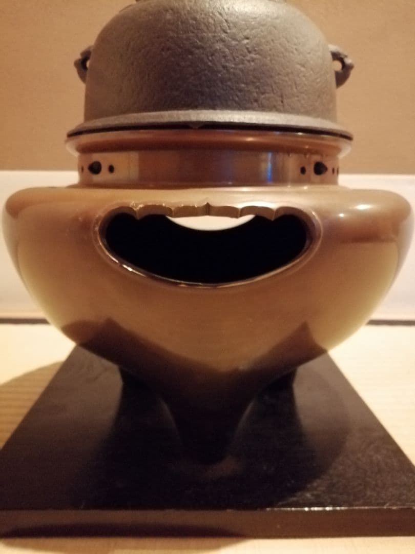 【茶事具】釜師政光、風炉師昇雲造　唐銅朝鮮風炉釜　茶釜　釜401