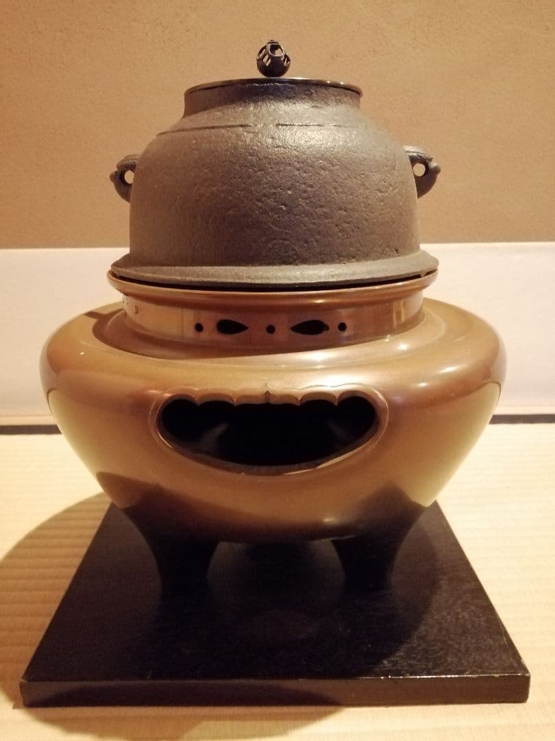 【茶事具】釜師政光、風炉師昇雲造　唐銅朝鮮風炉釜　茶釜　釜401