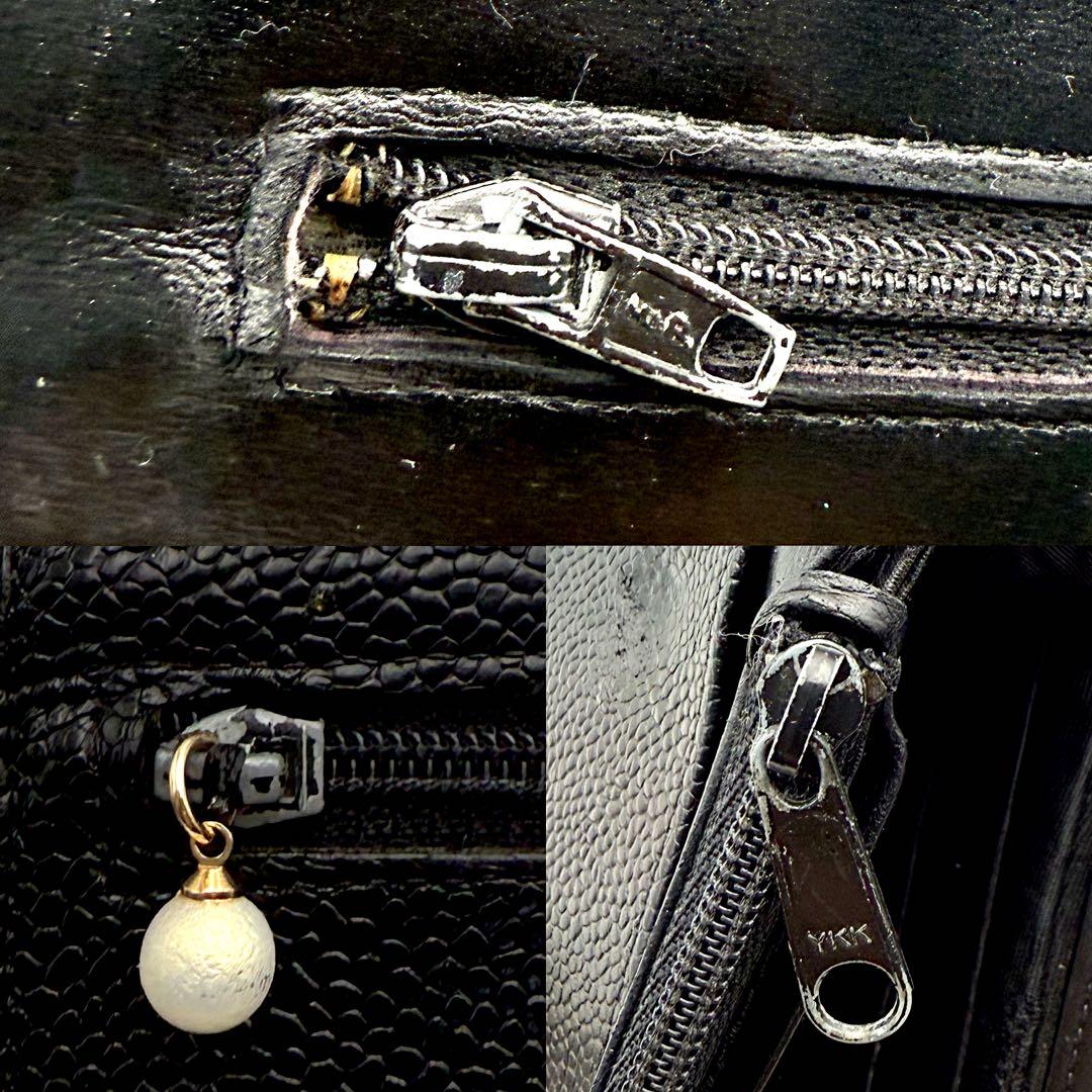 CHANEL キャビアスキン 二つ折り 財布ブルー チェーン付