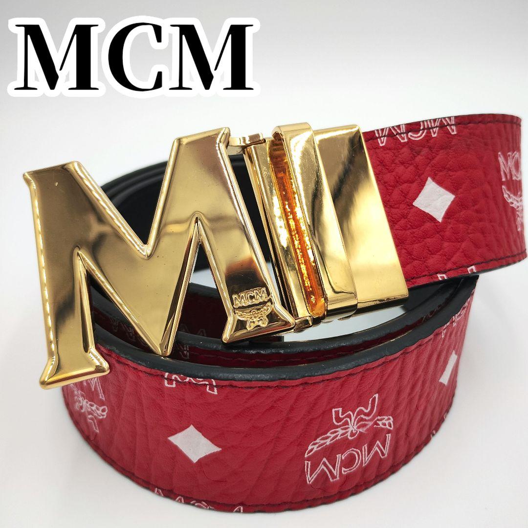 MCM ゴールド バックル ベルト レザー レッド　希少品