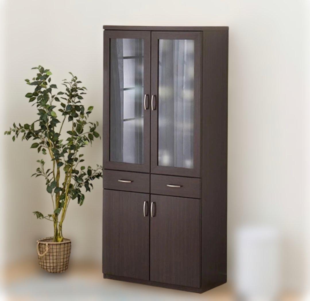 【美品】ニトリ　ダークブラウン食器棚 ガラス扉付き