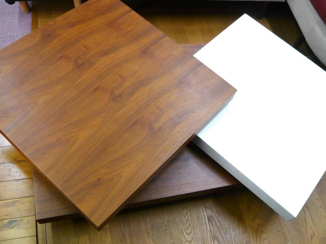 回転式テーブル　センターテーブル　バイカラー　木目　木製　ホワイト　ブラウン