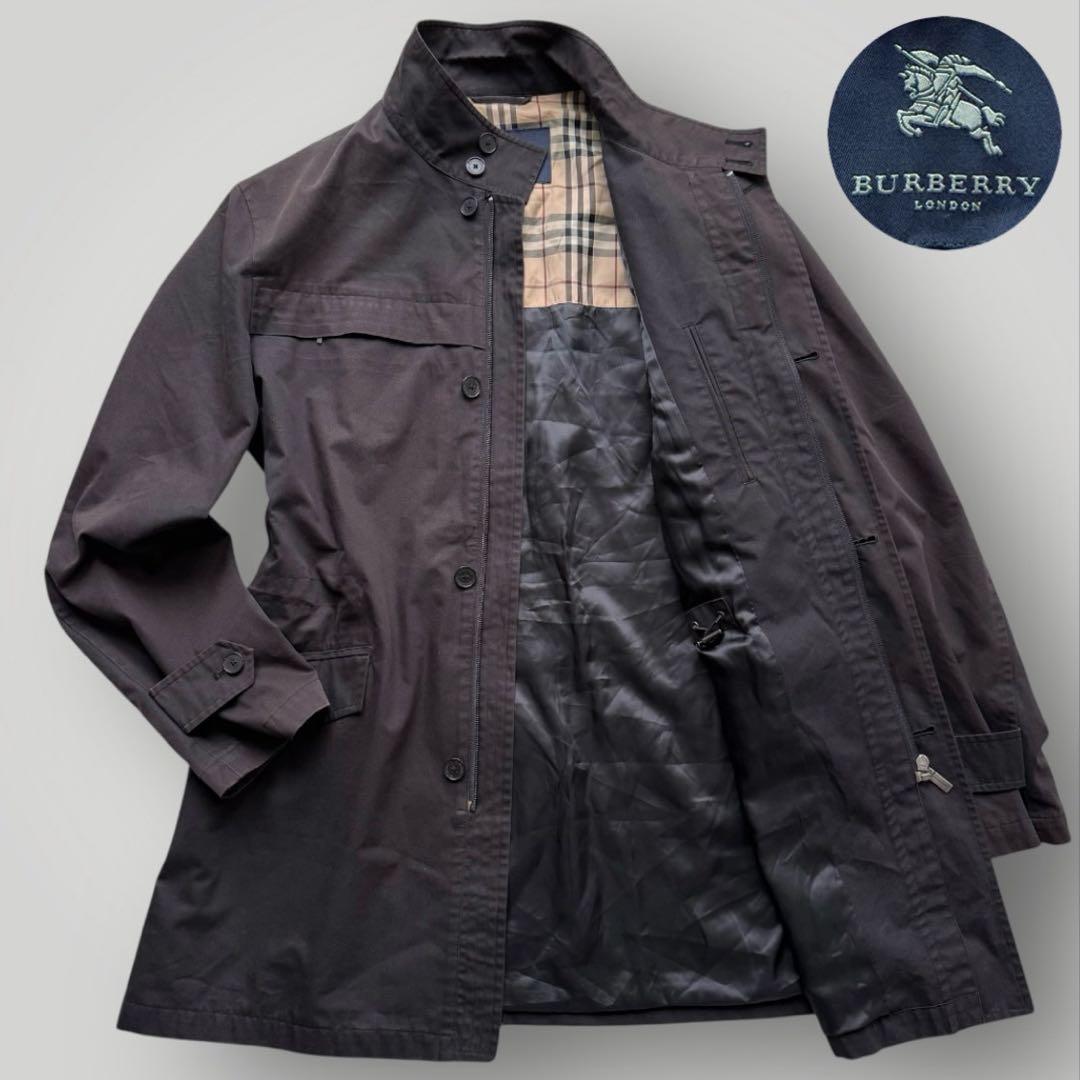 希少 バーバリーロンドン スタンドカラーコート ノバチェック メンズ ブラック