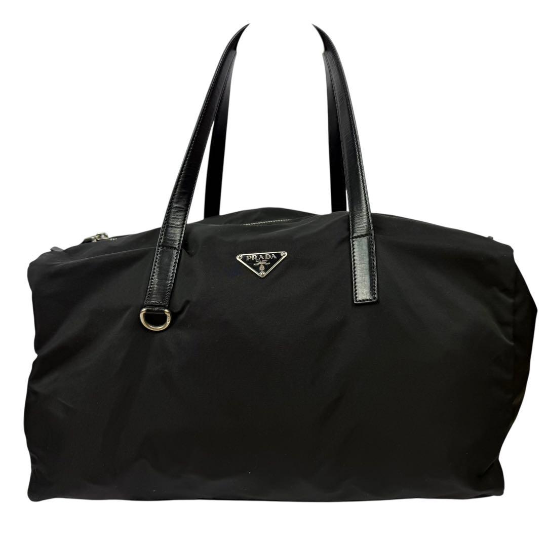 【A4対応 美品】PRADA プラダ ボストンバッグ レザーハンドル 黒 白タグ