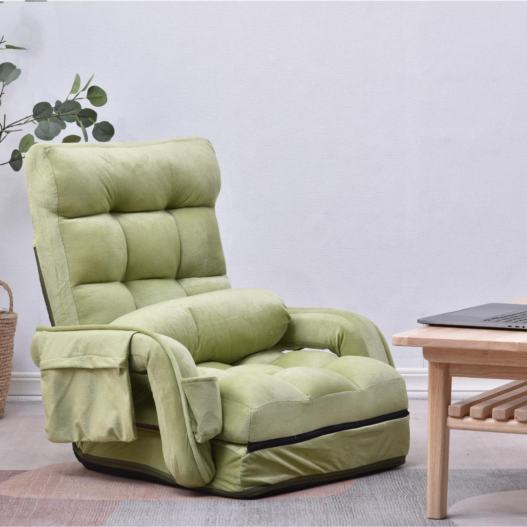 座椅子 リクライニング 14段ギア リクライニングチェアー 【グリーン】