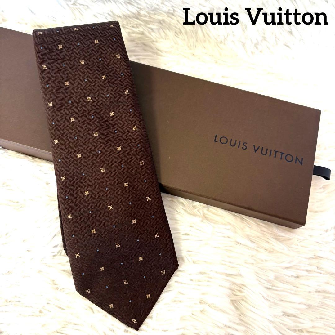 未使用級✨ルイヴィトン モノグラム ネクタイ ブラウン シルク 高級感 箱付き
