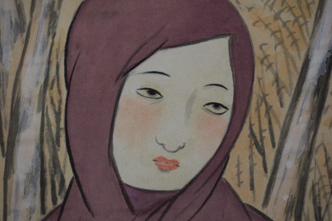 竹久夢二/美人画/北方の冬/木版画額/掛軸☆宝船☆Y-716　JM