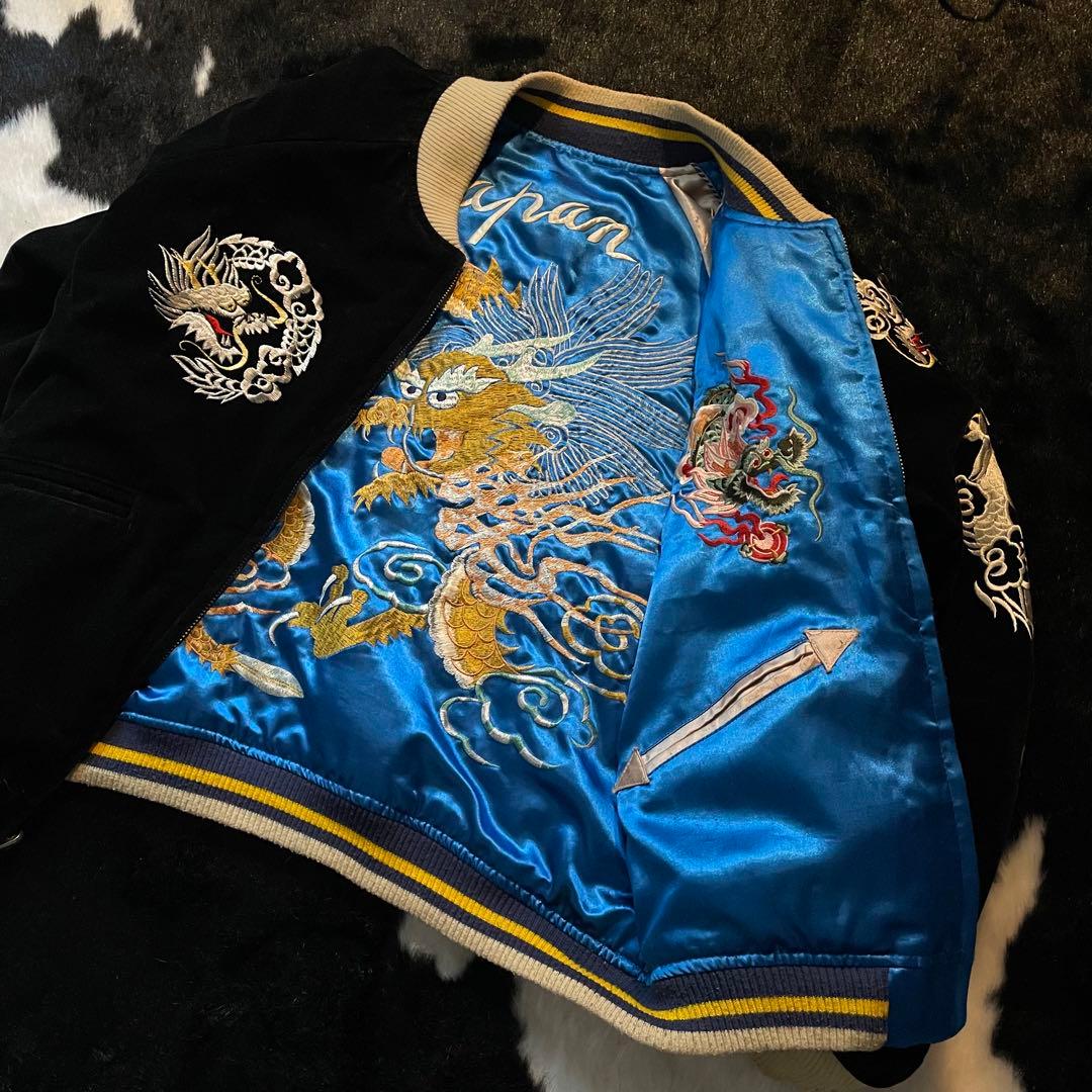 【希少】70’s 別珍 ビンテージリバーシブルスカジャン 両面刺繍 スーベニア