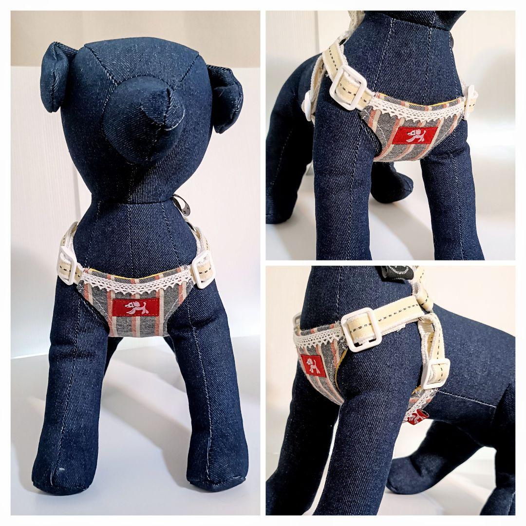 小型犬用 ハーネス Sサイズ ハンドメイド デニムストライプ