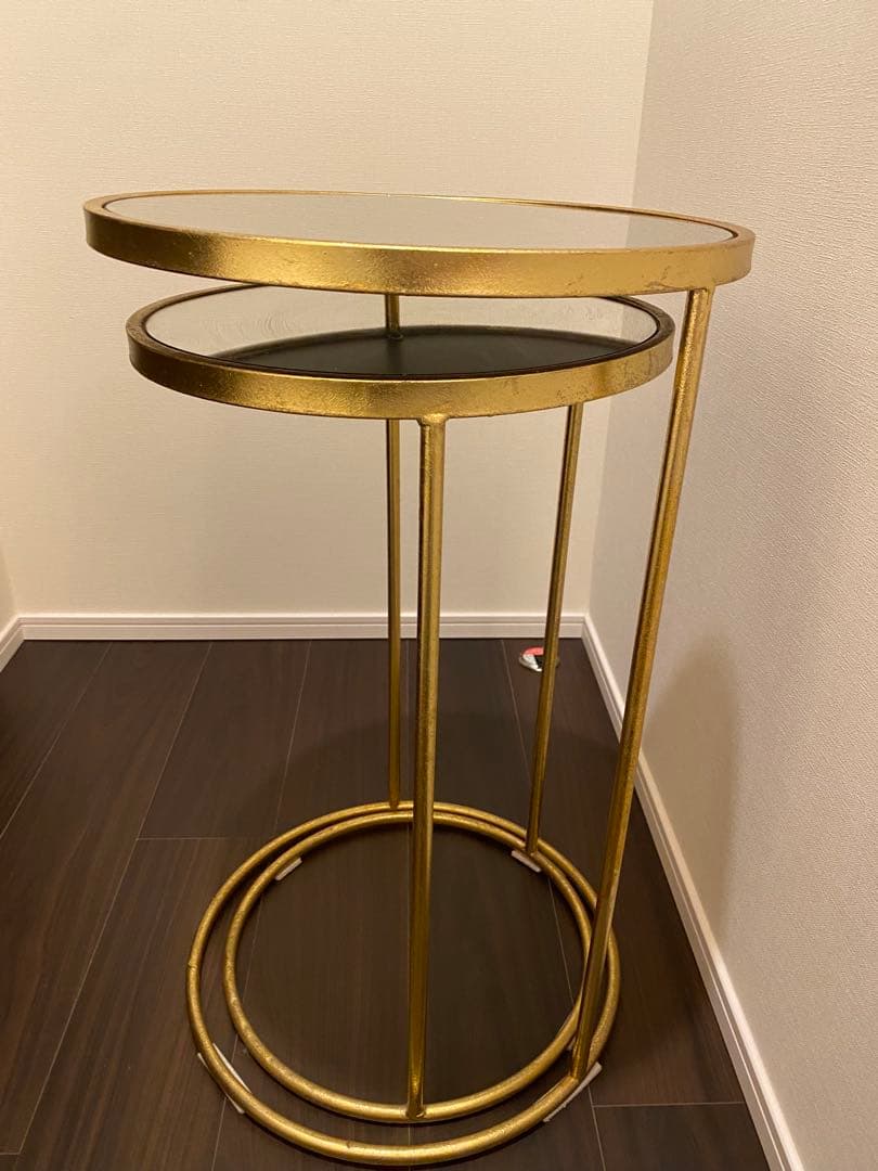 ZARA  ゴールド円形ガラスサイドテーブル2点セット