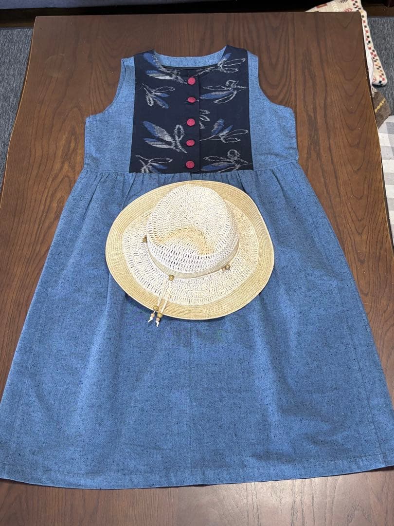 伝統工芸本久留米絣ジャンバースカート 木綿 手作り藍藍