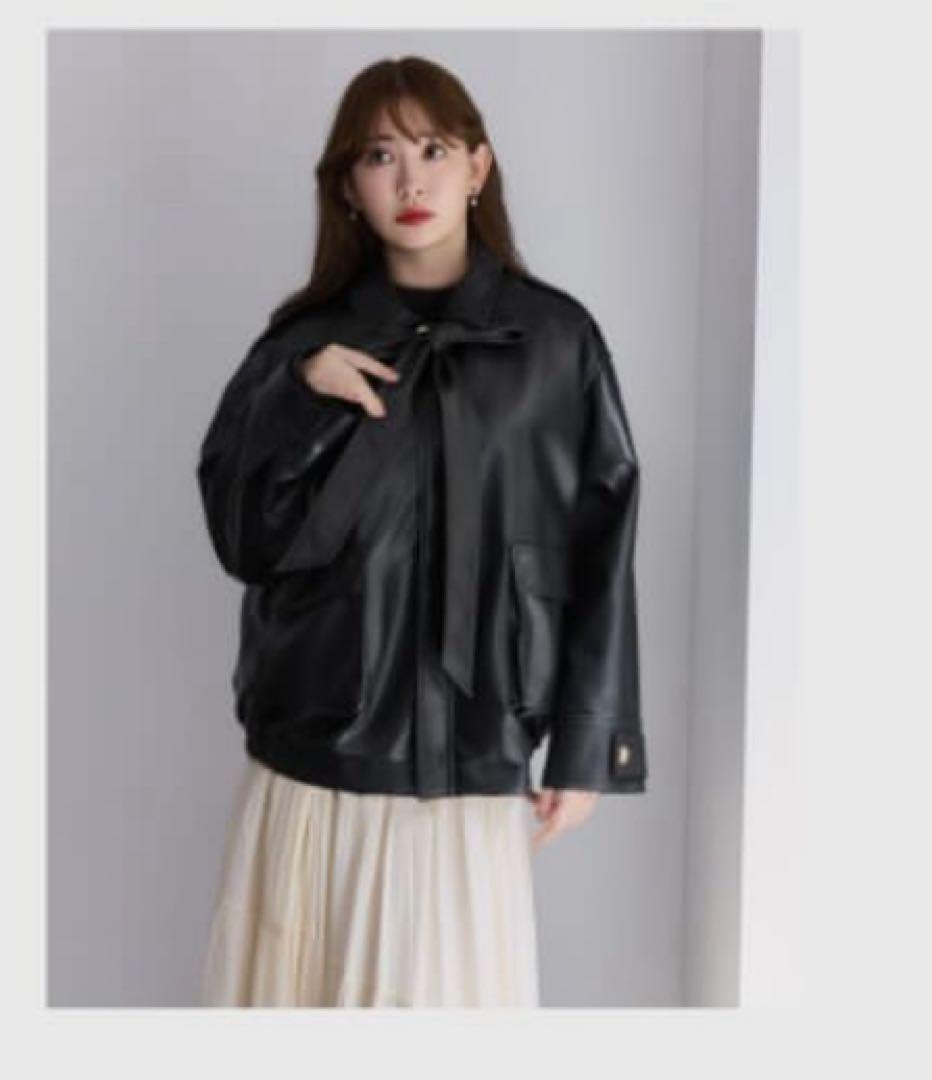 ribbon-tie faux leather jacket Mサイズ