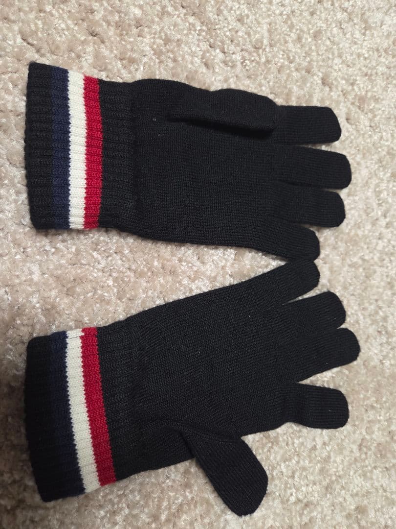 Moncler ストライプ手袋 黒L