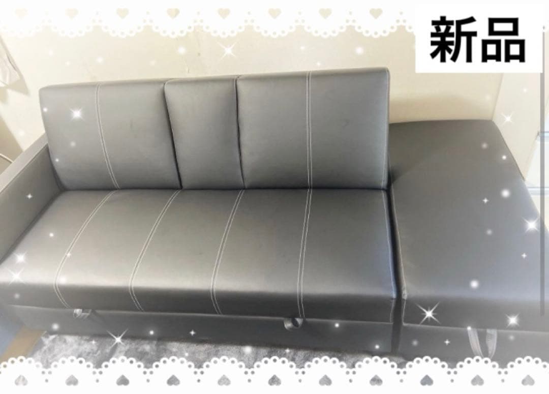 ソファ　ソファー　3人掛け　レザー調　ブラック　ソファセット　革製