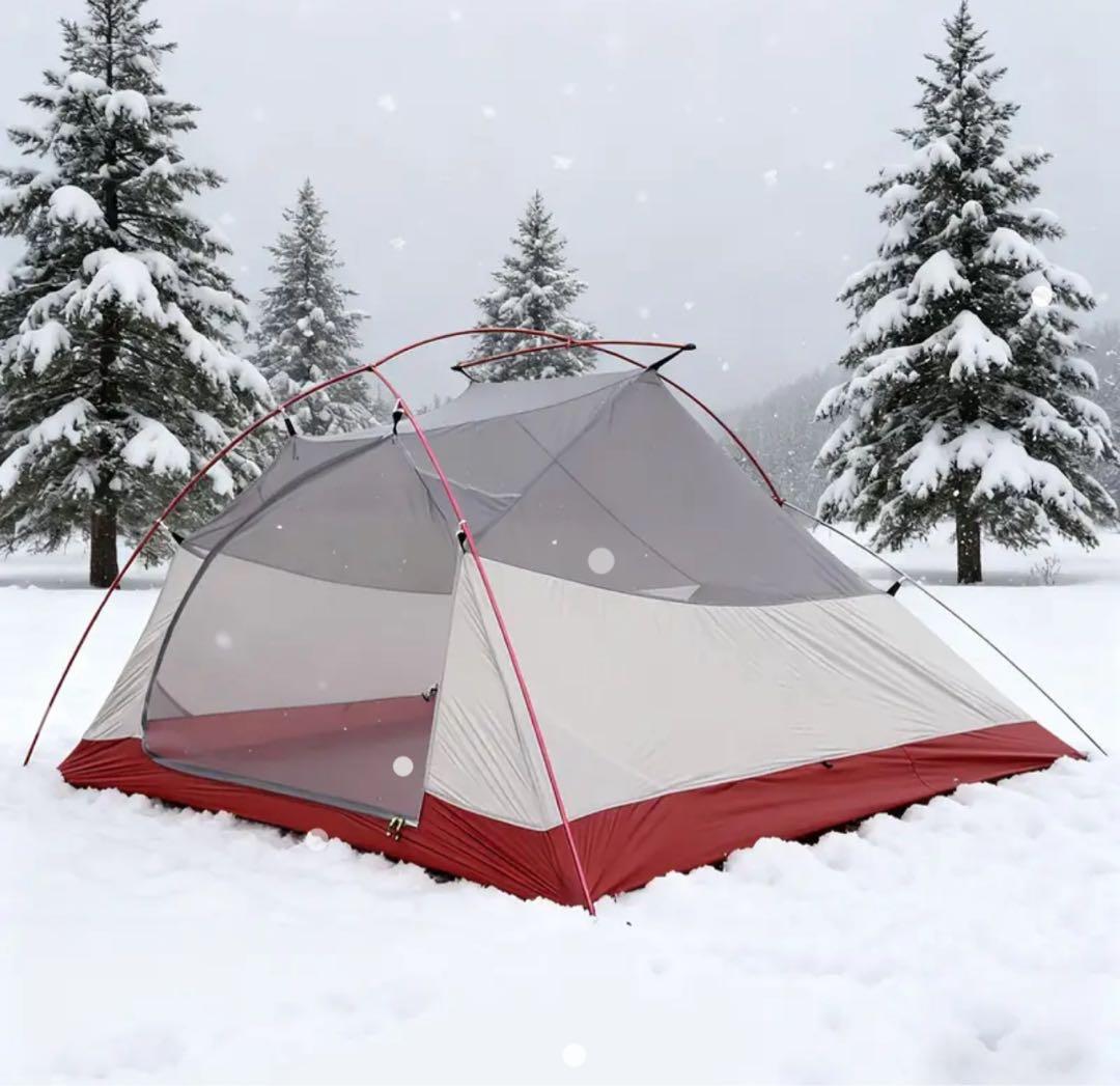 3人用キャンプテント ホワイト/レッド 冬用