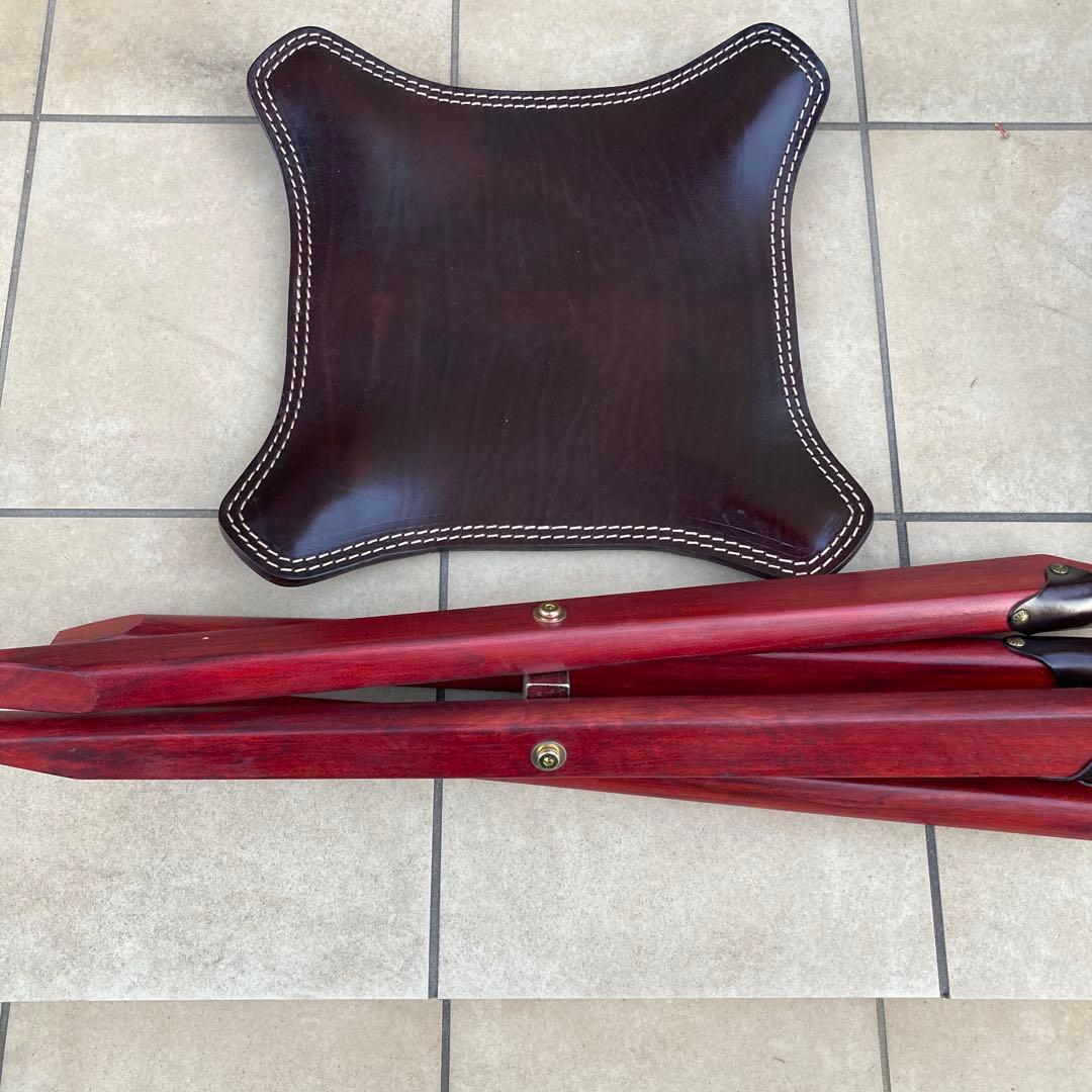 【希少】レザー ハンティングチェア 折りたたみ 本革 木製フレーム 4本足