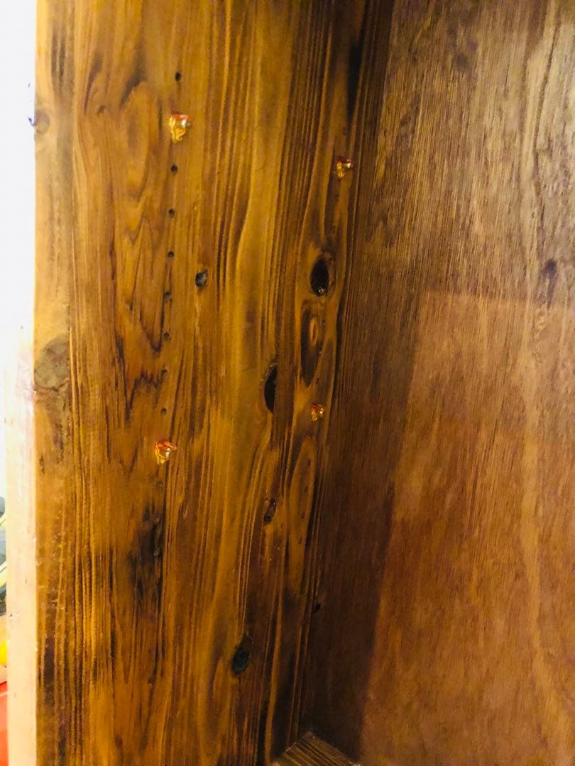 アンティーク　カップボード　ビンテージ　木製ガラス扉ラック 中型　高さ100