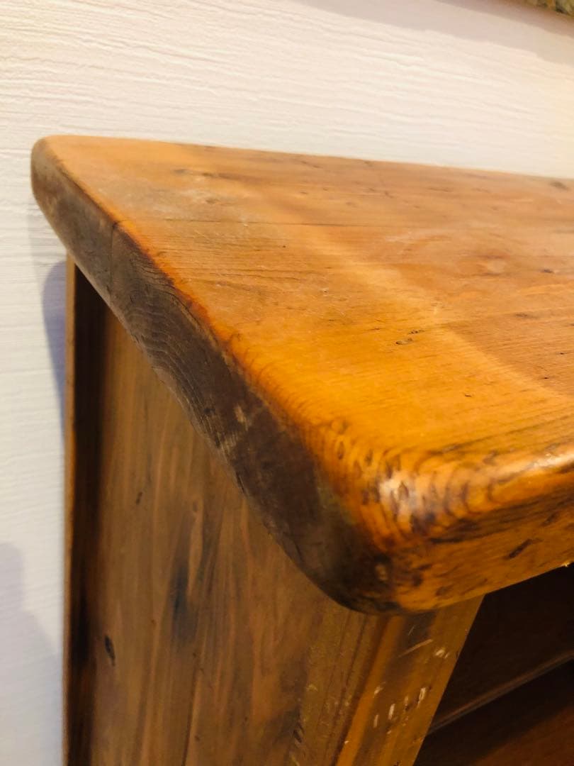 アンティーク　カップボード　ビンテージ　木製ガラス扉ラック 中型　高さ100