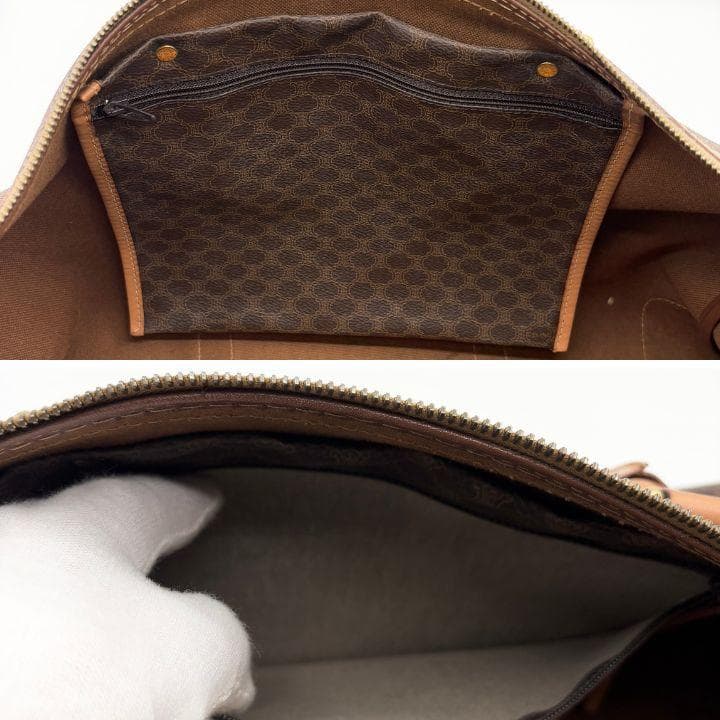 セリーヌ ボストンバッグ トリンオフ マカダム柄 ブラウン レザー 本革 PVC