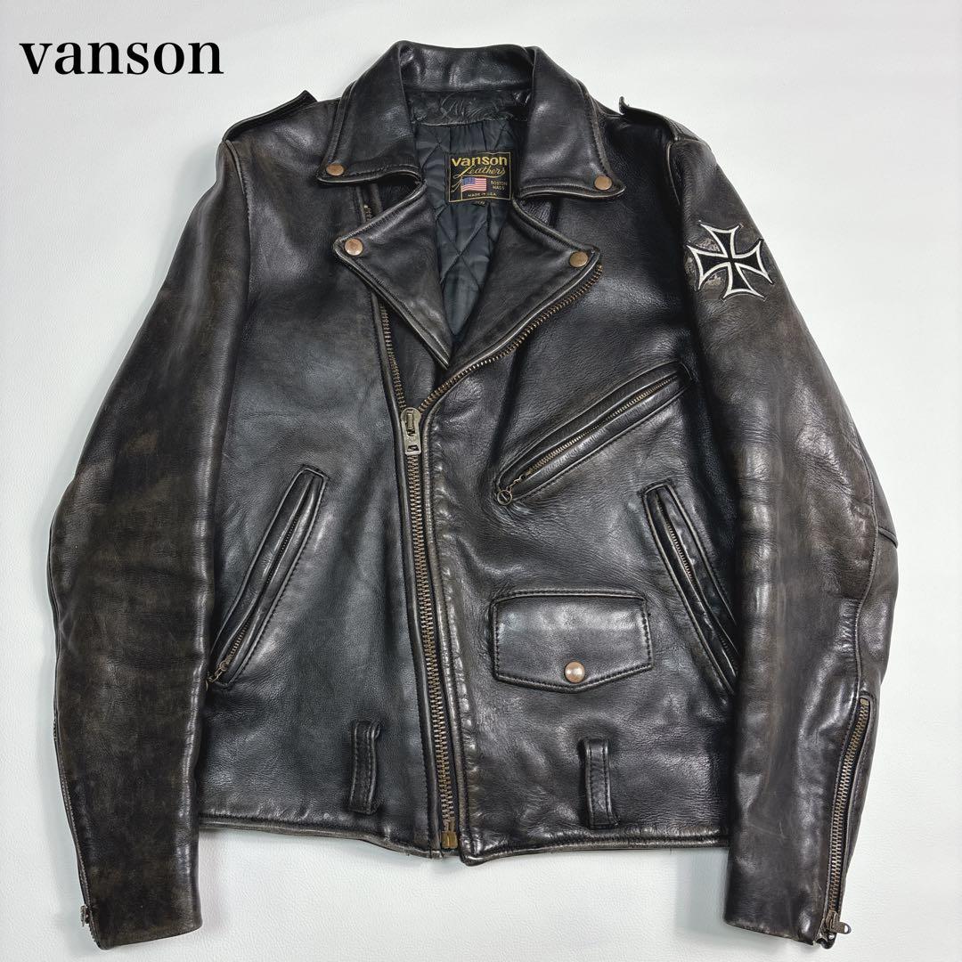 vanson ダブルライダースジャケット キルティング 黒色 Sサイズ 本革
