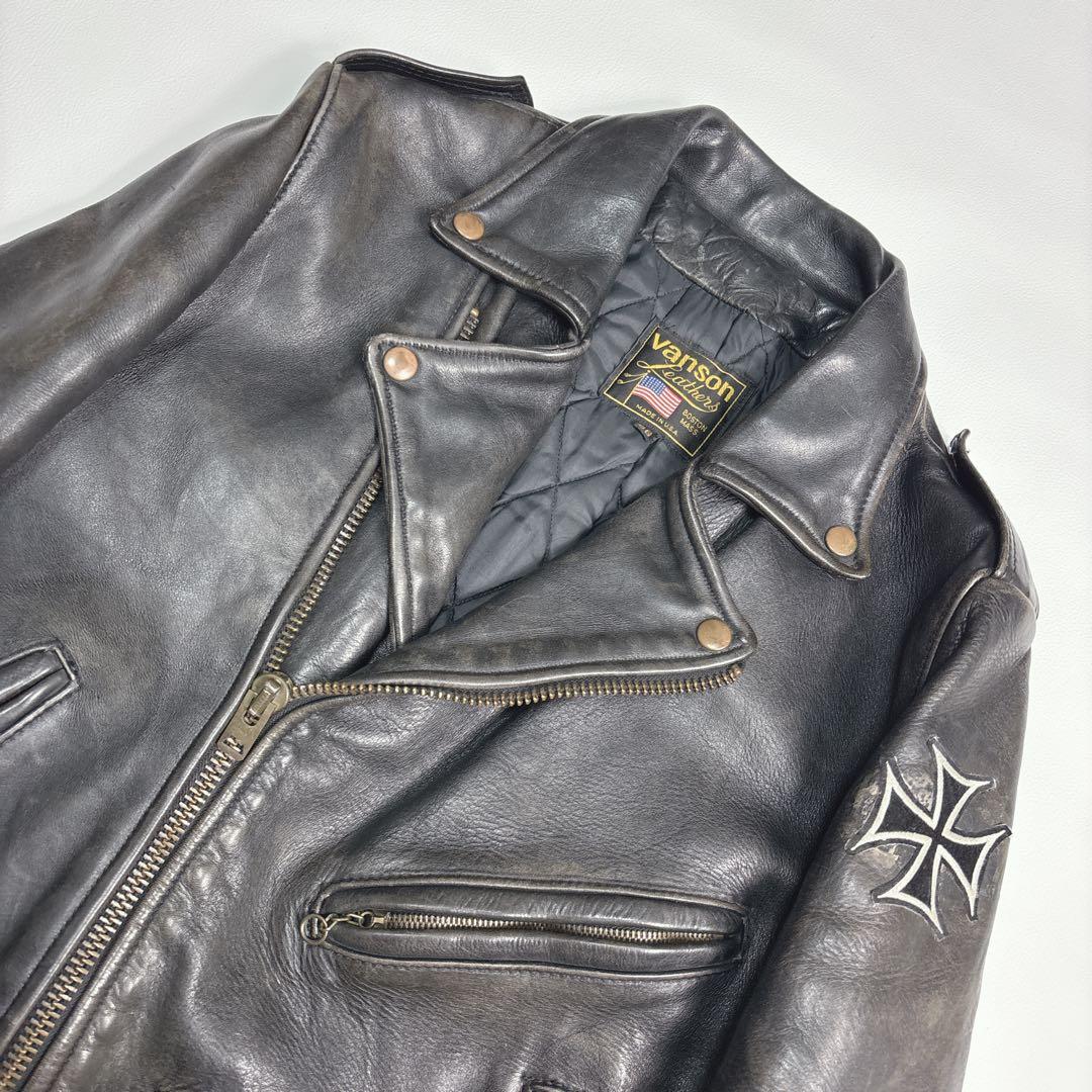 vanson ダブルライダースジャケット キルティング 黒色 Sサイズ 本革