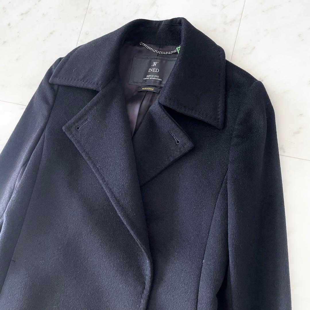 美品＊INED イネド カシミヤ100％ロングコート ブラック ベルト欠品