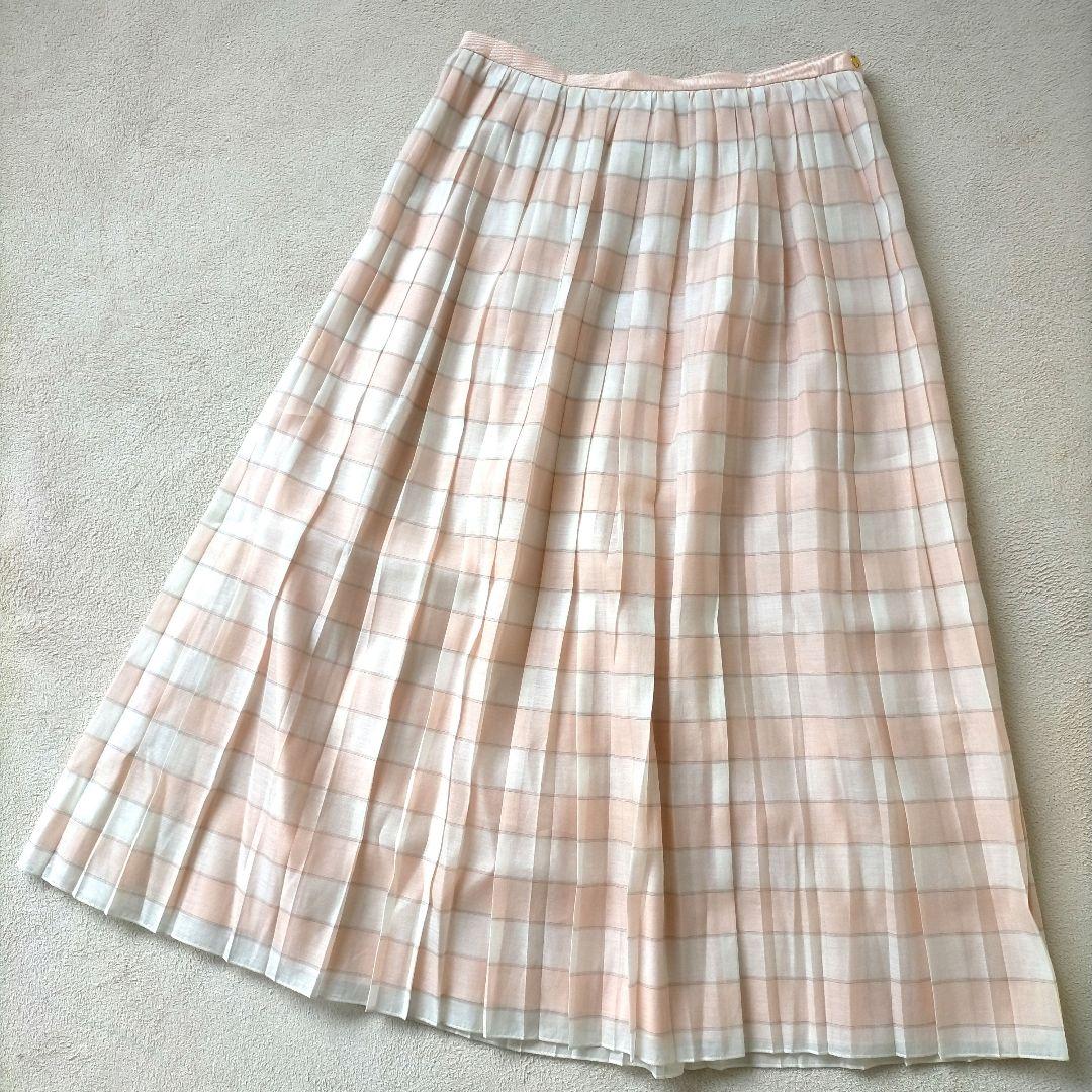 【美品】 Drawer コットンシルク チェック プリーツスカート 40