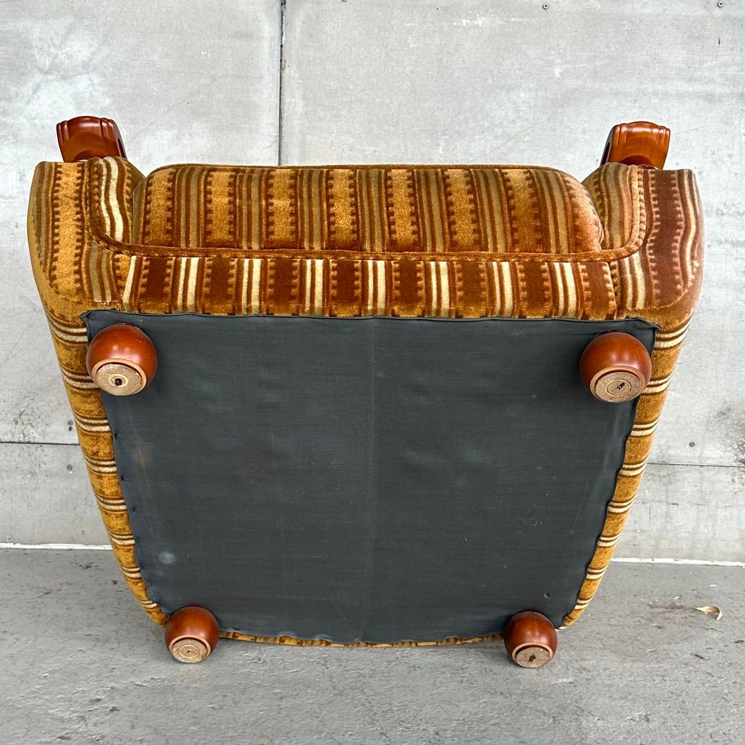 ★70s★昭和レトロ 応接ソファ｜純喫茶風 ストライプ ベロア 木肘アームチェア