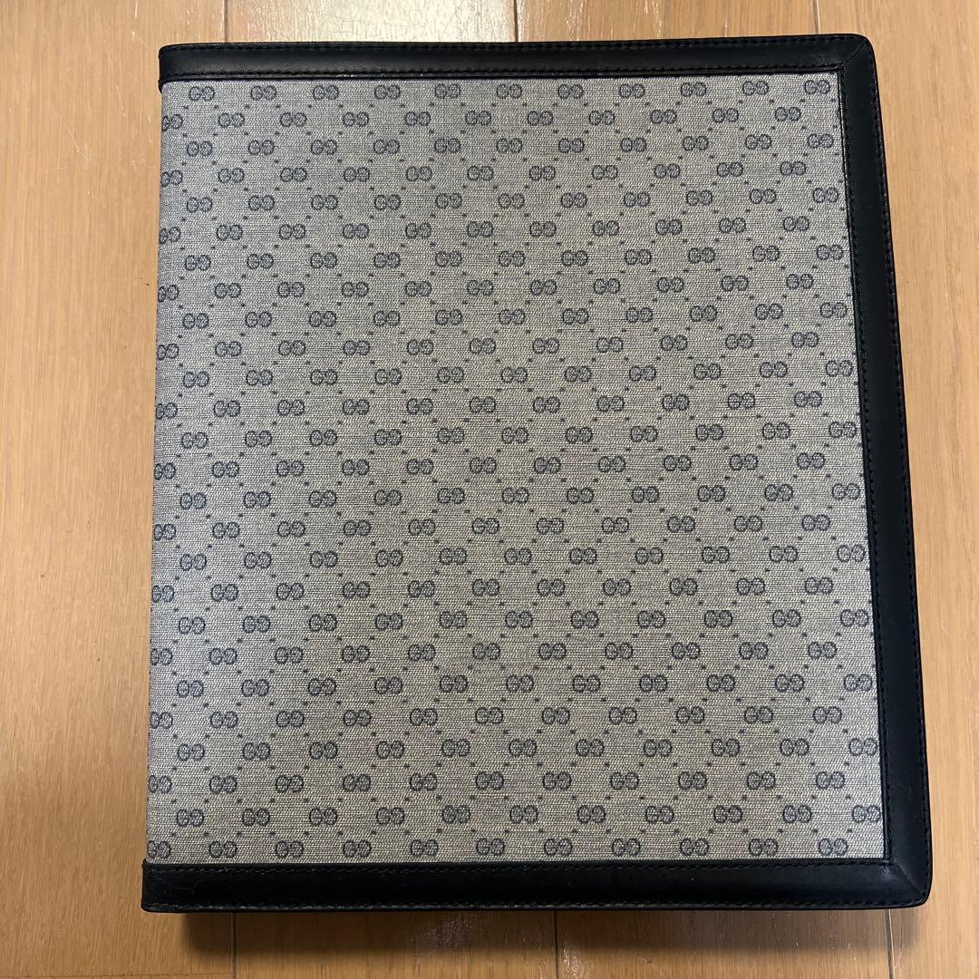 グッチ　GUCCI ヴィンテージリング式ファイル ブルーグレー ロゴパターン