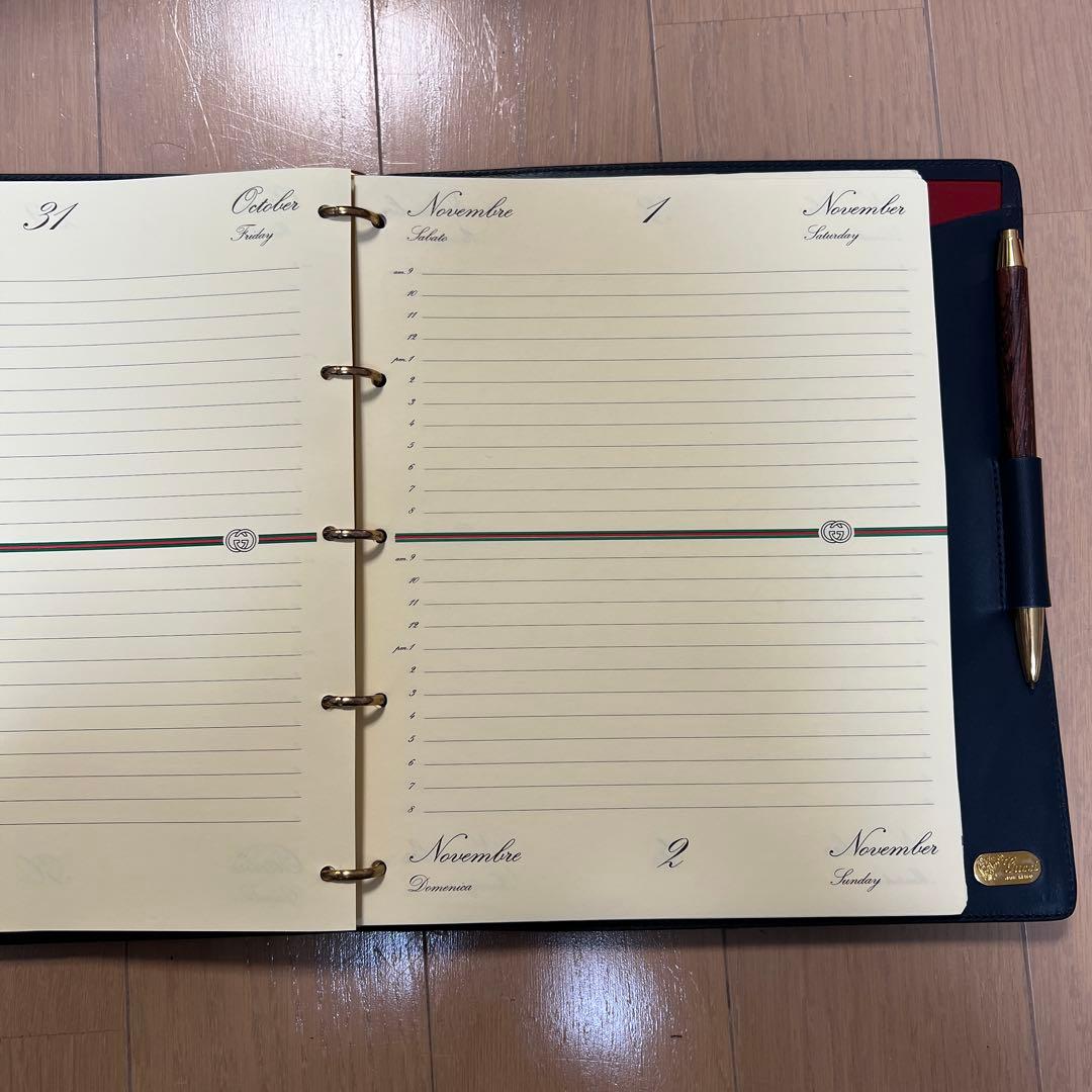 グッチ　GUCCI ヴィンテージリング式ファイル ブルーグレー ロゴパターン