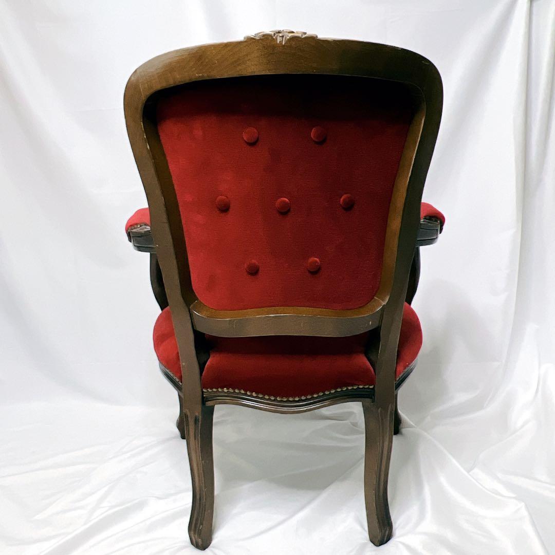 椅子　チェア　アンティーク　レトロ　木製　木彫　レッド　赤