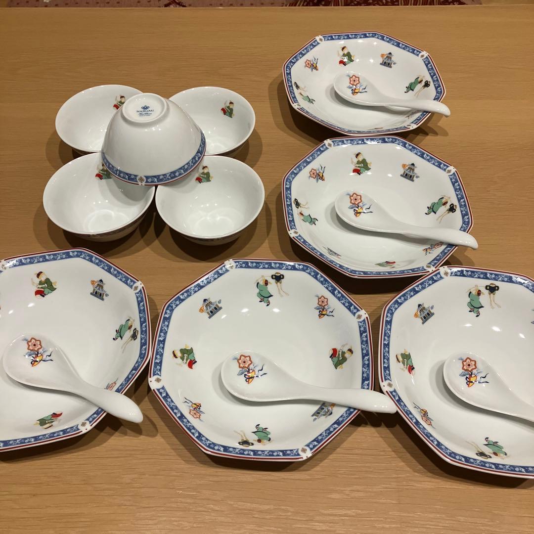 新品　ナルミ　チャーハン　スープ　食器　皿　唐子　中華セット　スープボウル