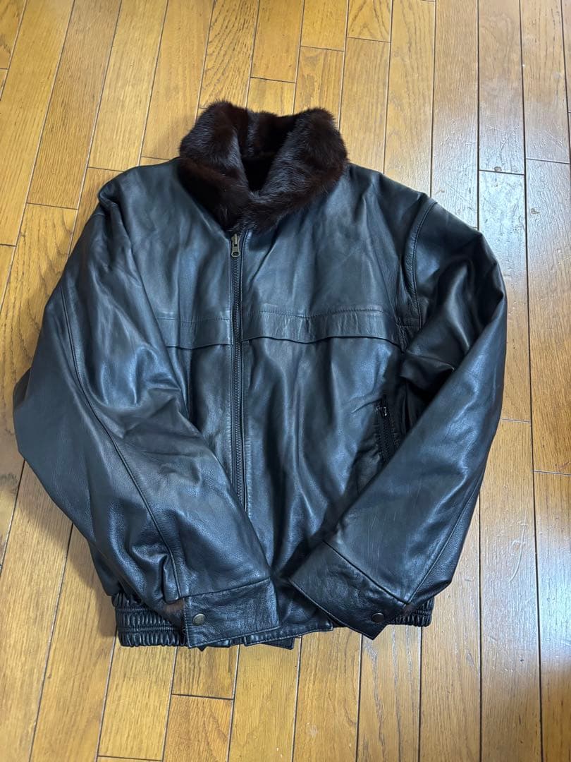 リバーシブル　レザー&ミンクファー　　レザージャケット　レトロ