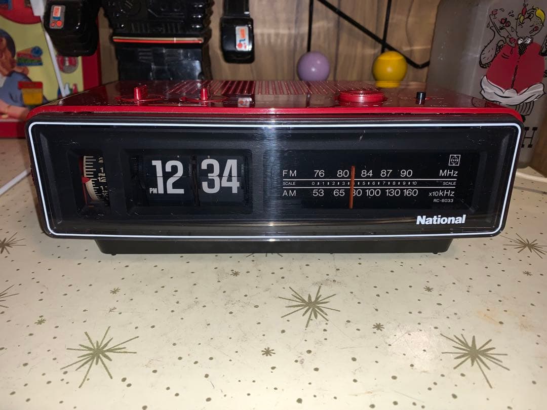 昭和レトロ　動作品　ナショナル　ラジオ付　パタパタ時計　スペースエイジ　イームズ