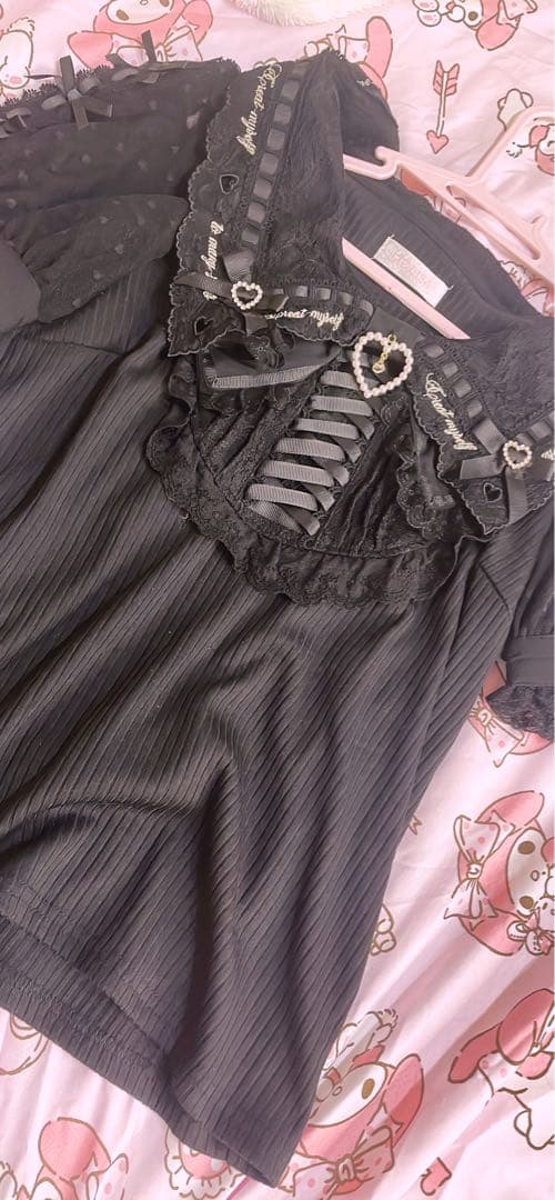 【正規品】スカラップリボン衿リブトップス