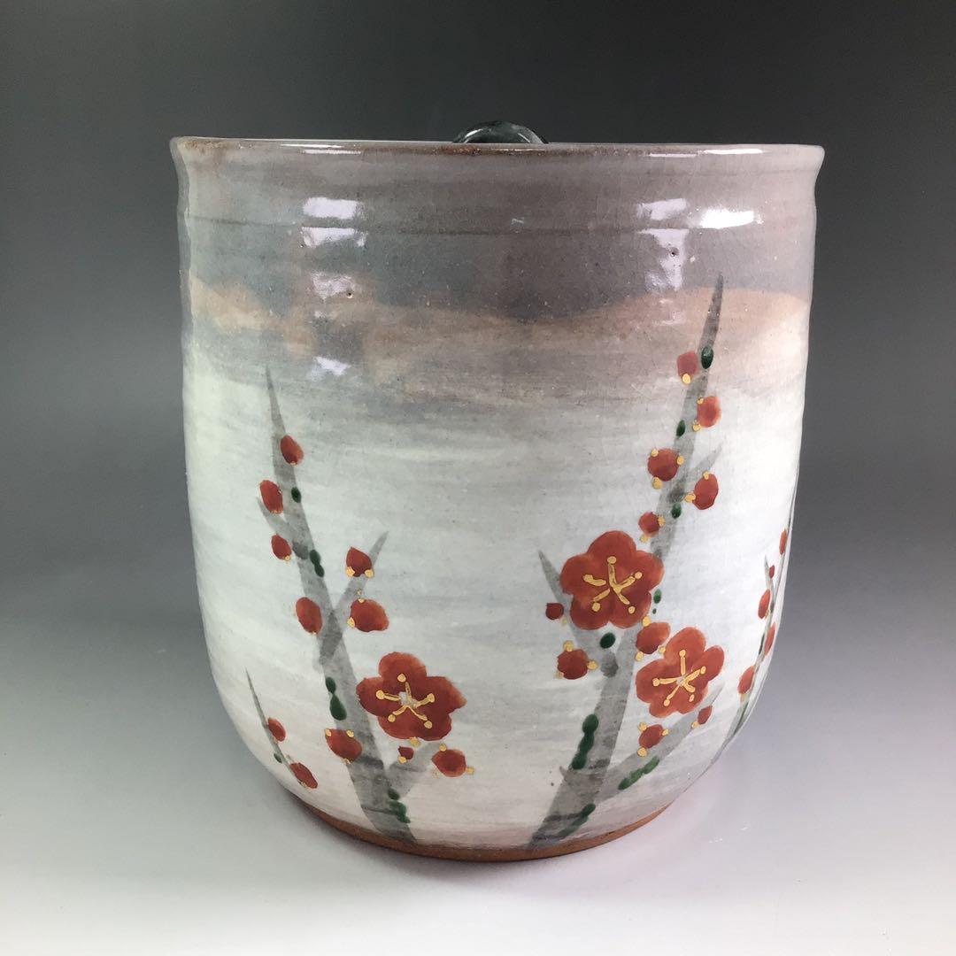 Ｐ９７７　水指　『玉欽造』『金彩梅絵』『一重口水指』　共箱　茶道具