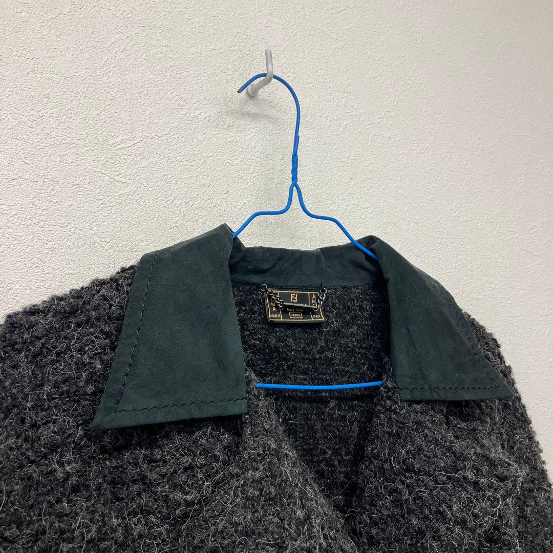 FENDI jeans ニットジャケット　ニットコート　レザー　△1