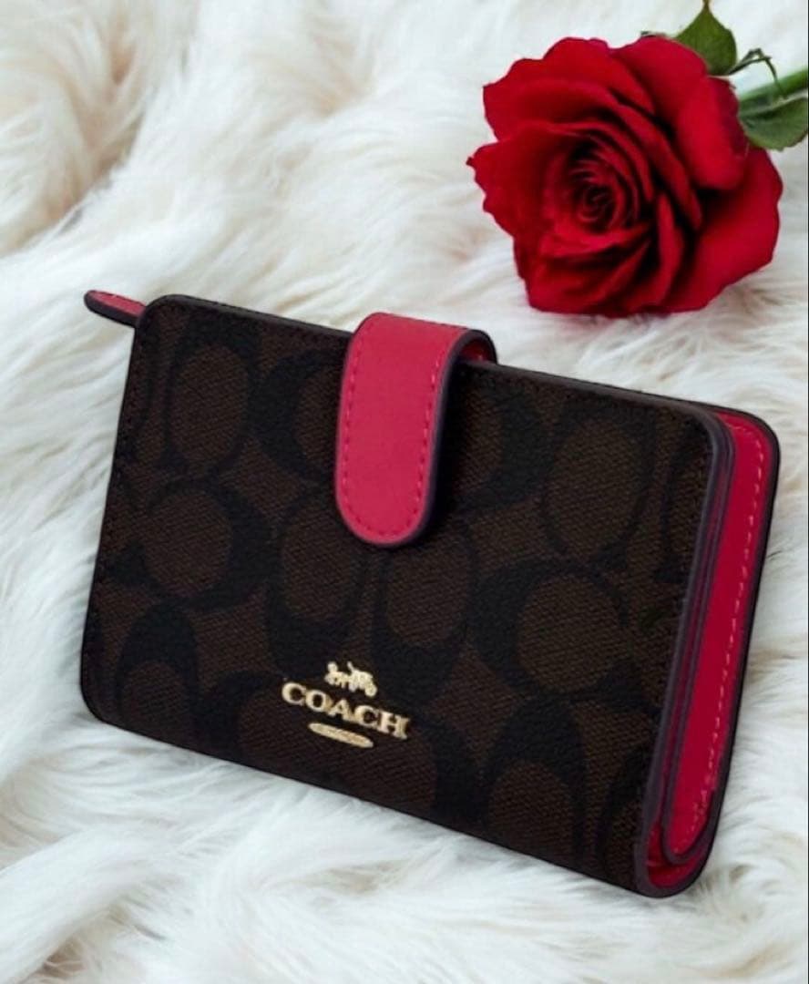 【新品】COACH 二つ折り財布 ブラウン/レッド【新品】
