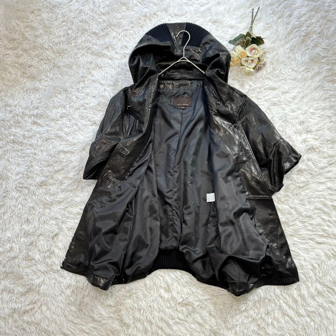 NORTH BEACHノースビーチ　フード付きレザーコート　ブラック　ラム