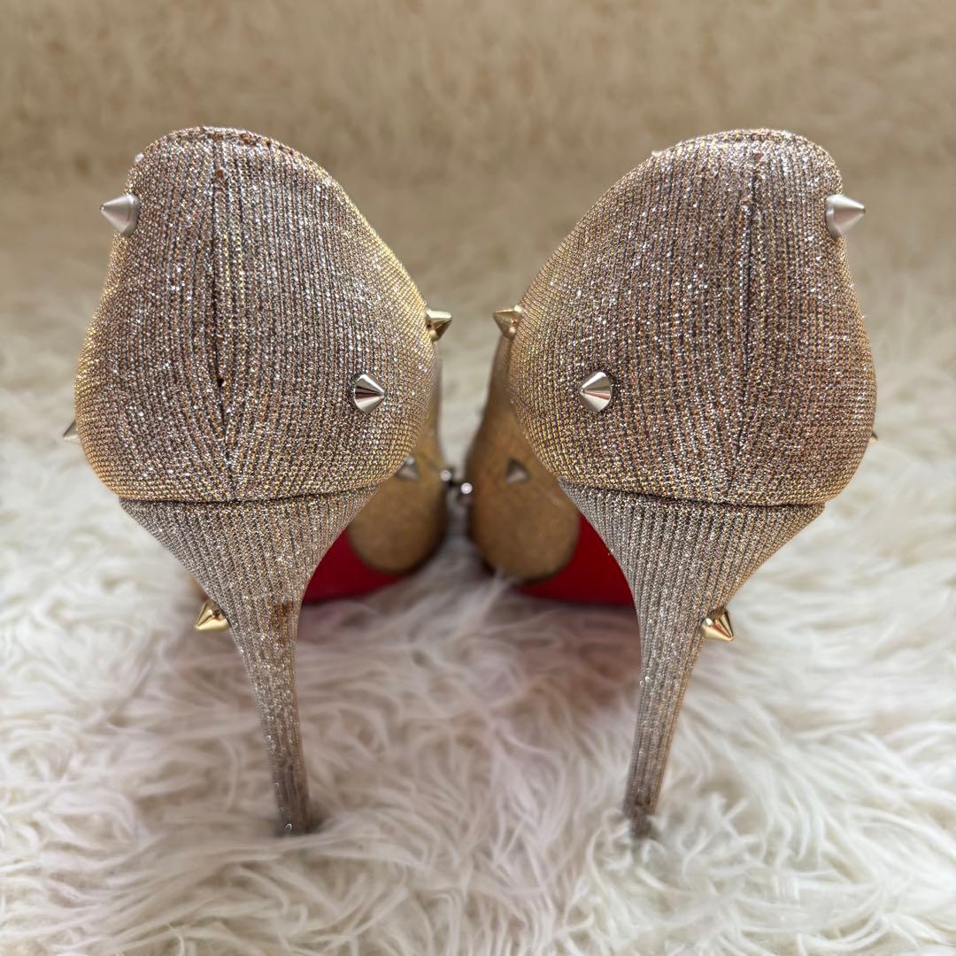 ✨クリスチャンルブタン　シルバーグリッター　スタッズ　パンプス　ハイヒール　23