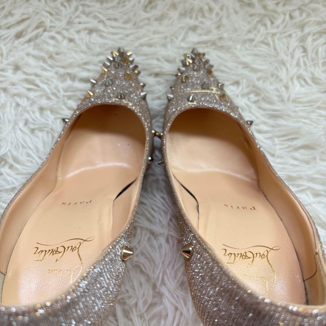 ✨クリスチャンルブタン　シルバーグリッター　スタッズ　パンプス　ハイヒール　23